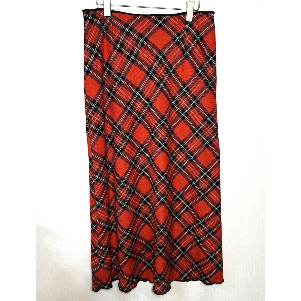 Vtg Willi Smith Maxi Skirt Plaid Women's 10 Polyester Wool Blend Red Black Italy